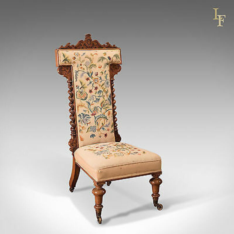 Antique Prie Dieu Chair, Needlepoint Seat, English Victorian Rosewood c.1850