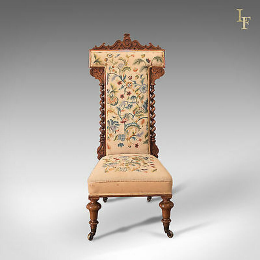 Antique Antique Prie Dieu Chair, Needlepoint Seat, English Victorian Rosewood c.1850