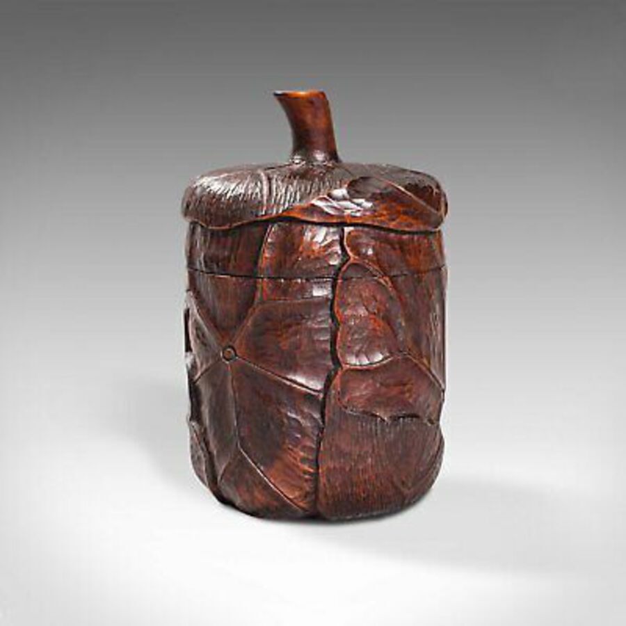 Antique Small Antique Lidded Pot, Oriental, Chinese Elm, Carved Treen, Victorian, C.1900