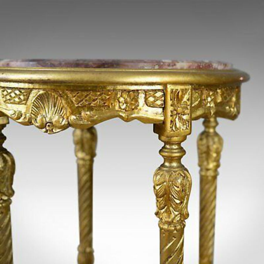 Antique French Lamp Table, Giltwood, Marble, Classical Revival, Occasional, Side C20th