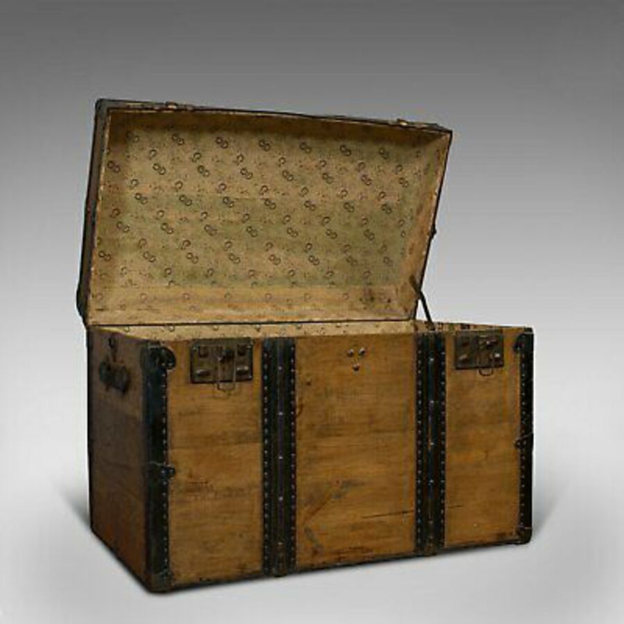 Antique Large Antique Trunk, English, Pine, Carriage Chest, Steamer, Victorian, C.1900