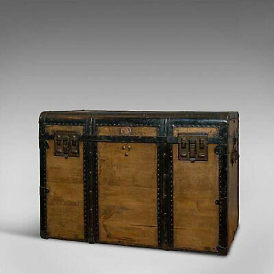 Antique Large Antique Trunk, English, Pine, Carriage Chest, Steamer, Victorian, C.1900