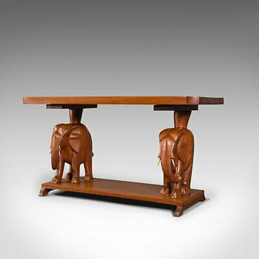 Antique Vintage Decorative Coffee Table, Asian, Mahogany, Side, Elephants, Art Deco