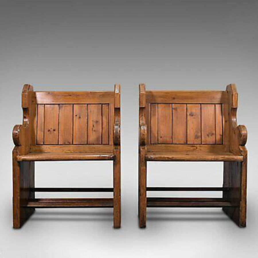 Antique Pair Of Antique Hall Seats, English, Pine, Reception, Conservatory, Victorian