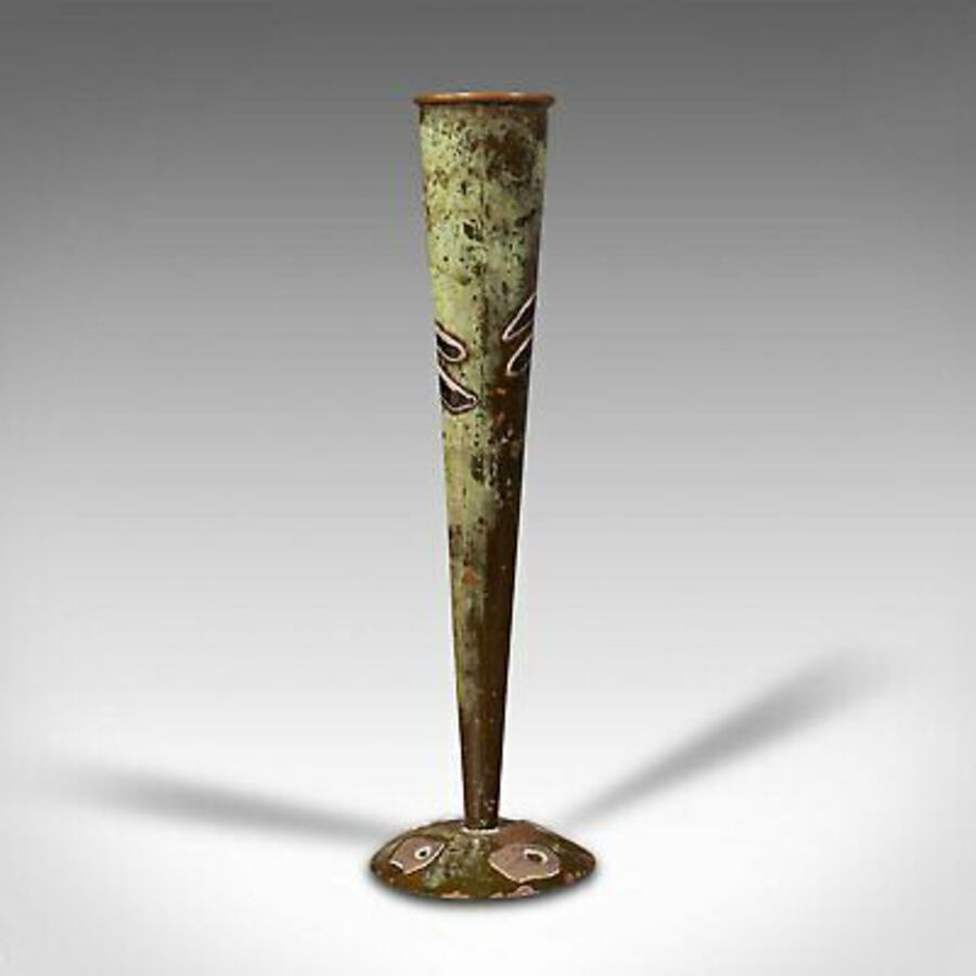 Antique Pair Of Antique Flute Vases, French, Copper, Posy, Art Nouveau Taste, Circa 1920