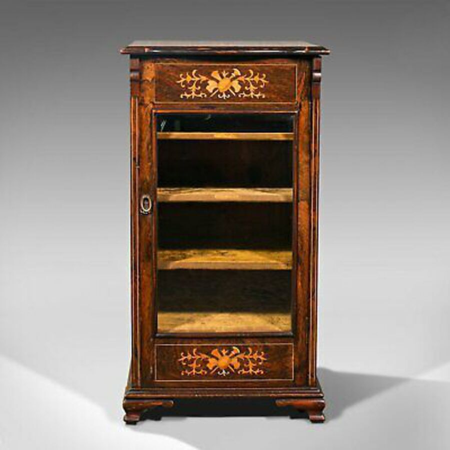 Antique Antique Music Cabinet, English, Rosewood, Display Case, Inlay, Victorian, C.1870