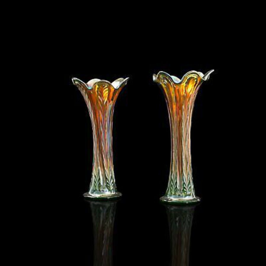 Antique Pair Of, Vintage Decorative Vases, English, Carnival Glass, Lustre, Mid 20th.C