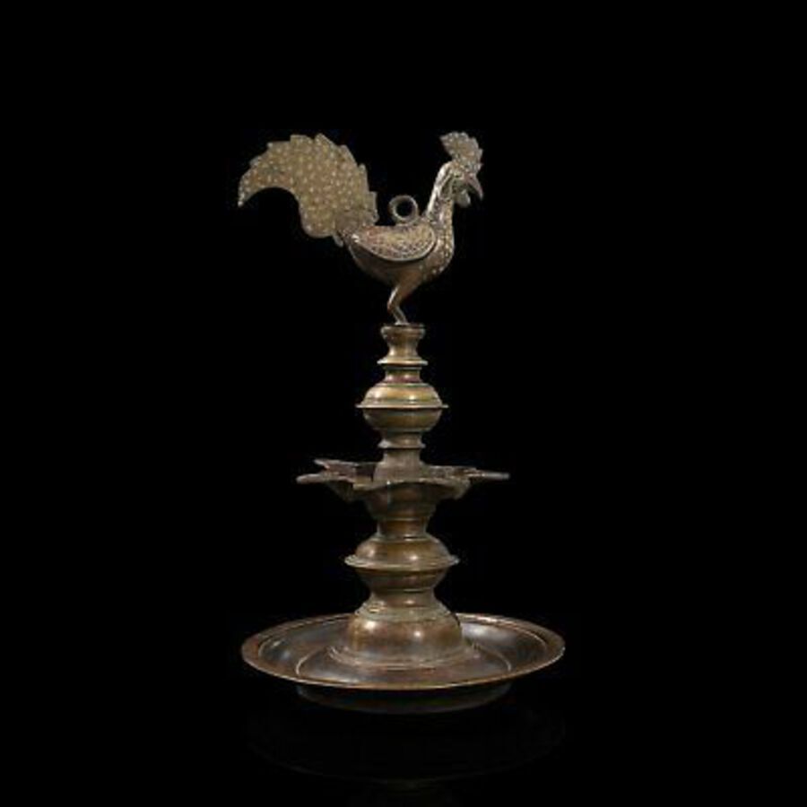 Antique Antique Deccan Oil Lamp, Indian, Bronze, Hamsa, Bird, Late 19th Century, C.1900