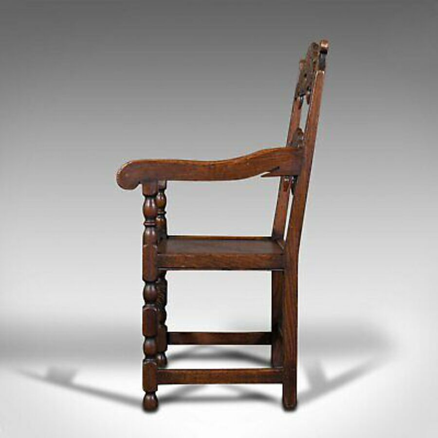 Antique Antique Carved Elbow Chair, Oak, Side, Hall Seat, Jacobean Revival, Victorian