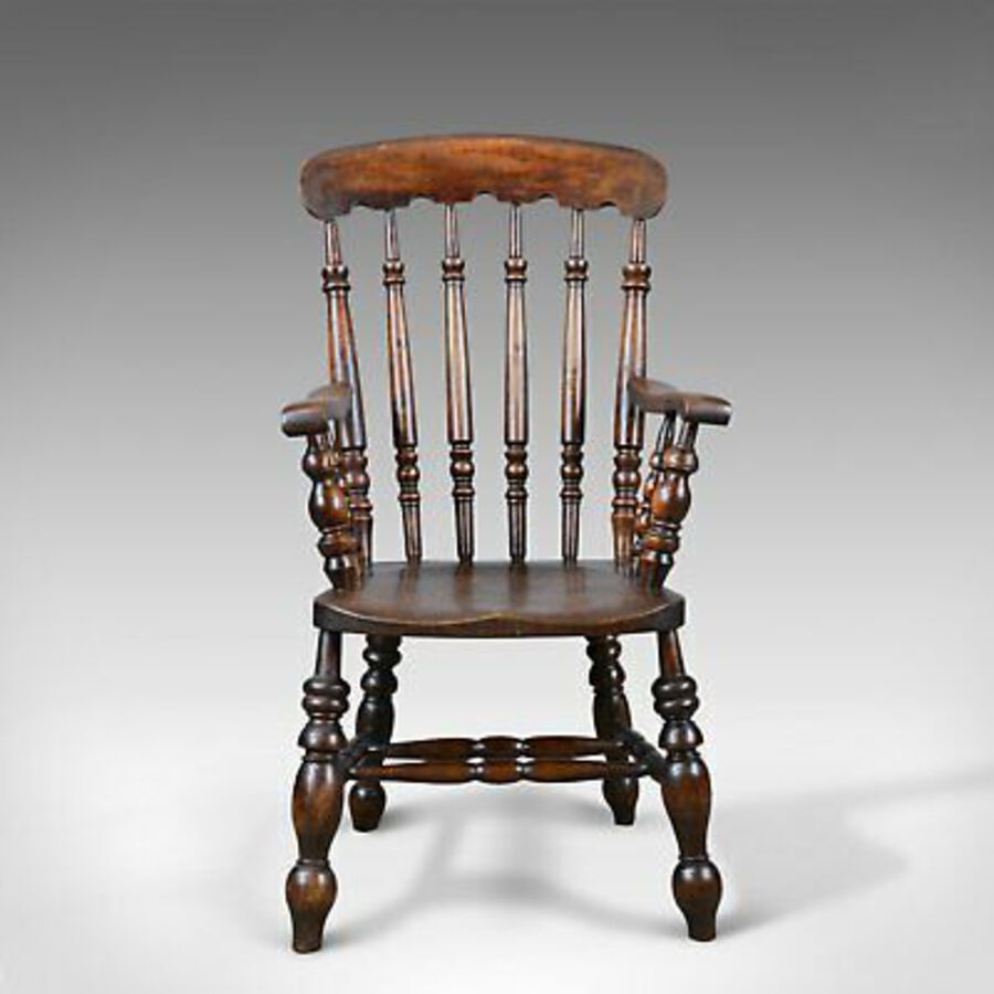 Antique Antique Elbow Chair, English, Victorian, Stick Back Windsor, Elm, Circa 1880