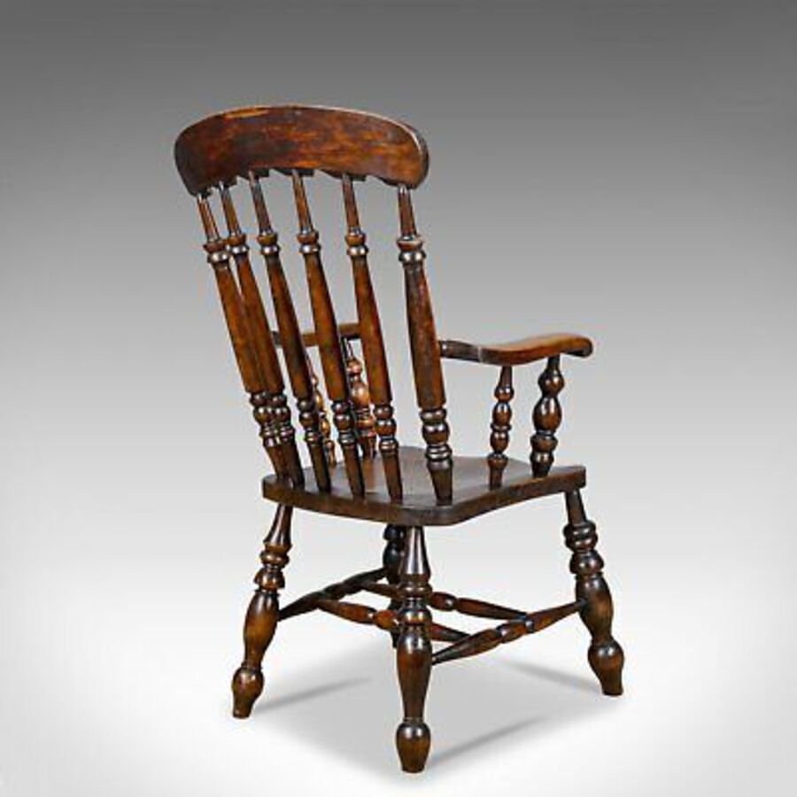 Antique Antique Elbow Chair, English, Victorian, Stick Back Windsor, Elm, Circa 1880