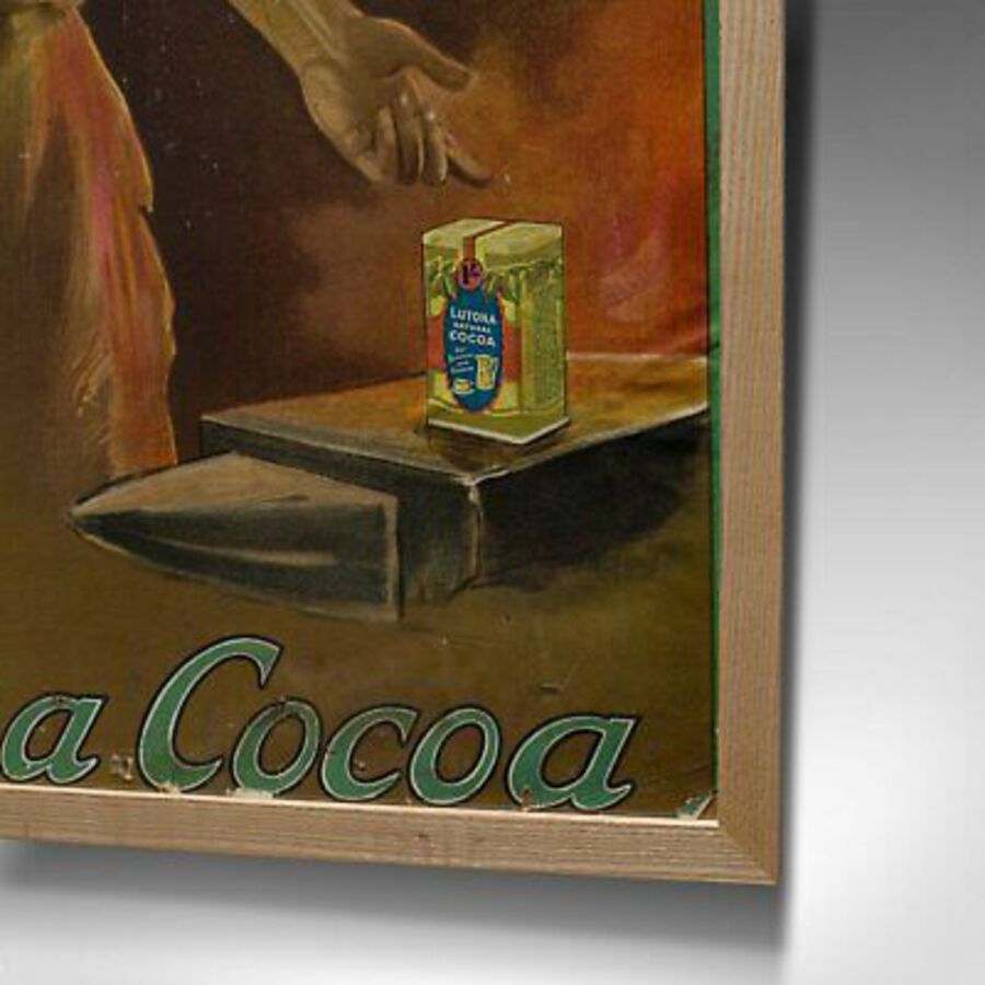 Antique Framed Antique Cocoa Advertisement, English, Lutona Poster, Victorian, C.1900