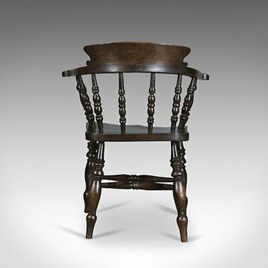 Antique Antique Armchair, English, Victorian, Elm Bow Back, Smokers Captains Chair C1900