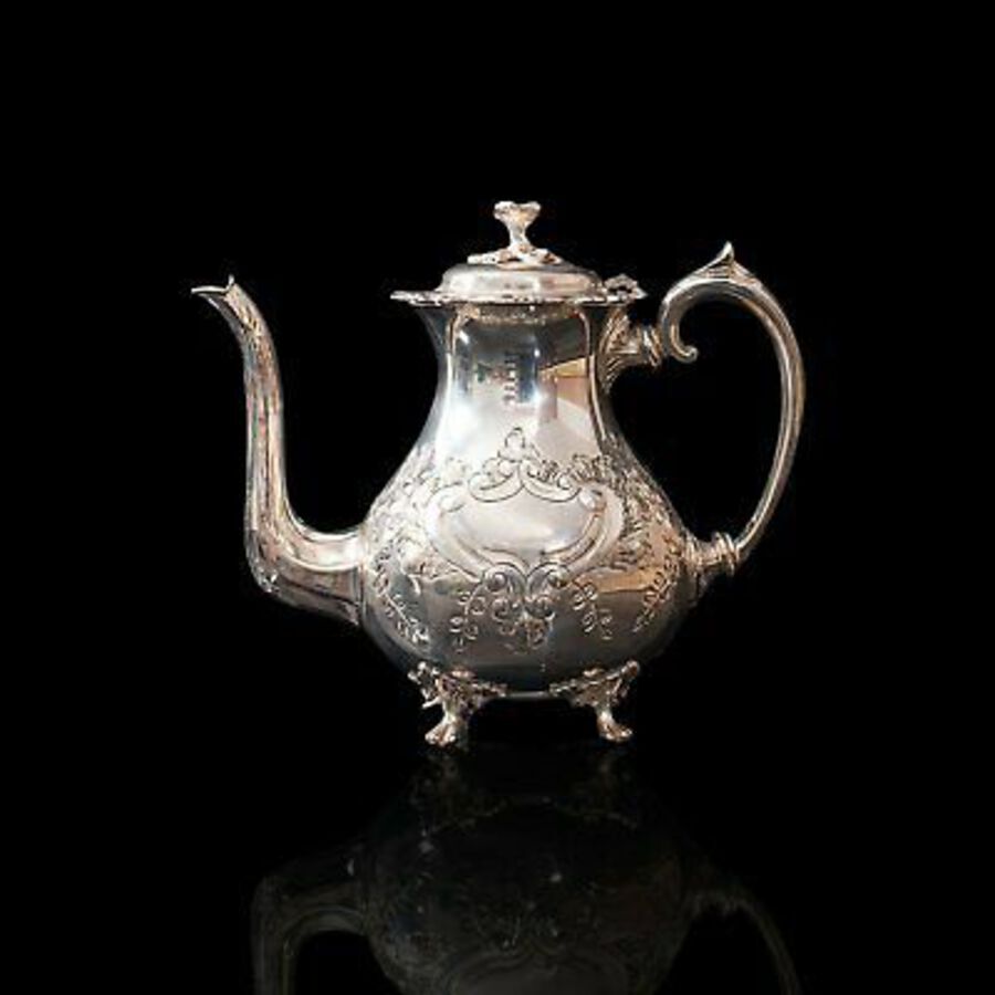 Antique Antique Tea Service, English, Silver Plate, Hand Chased, Teapot, Jug, C.1900