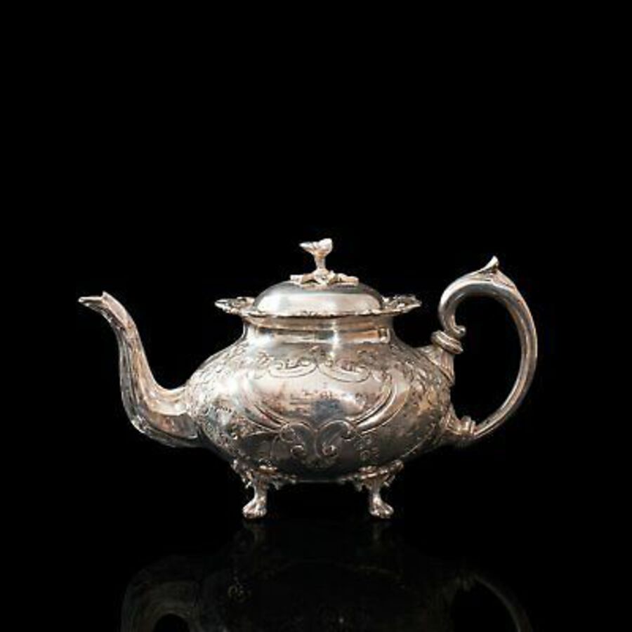Antique Antique Tea Service, English, Silver Plate, Hand Chased, Teapot, Jug, C.1900