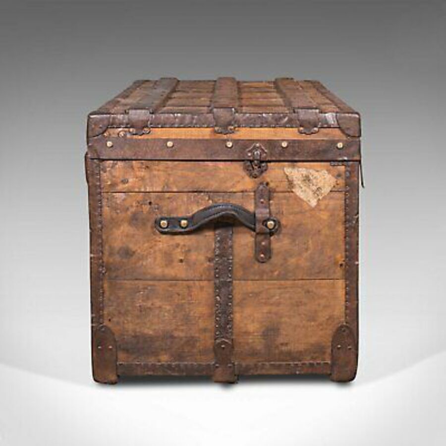 Antique Large Antique Steamer Trunk, English, Pine, Travel, Shipping Chest, Victorian