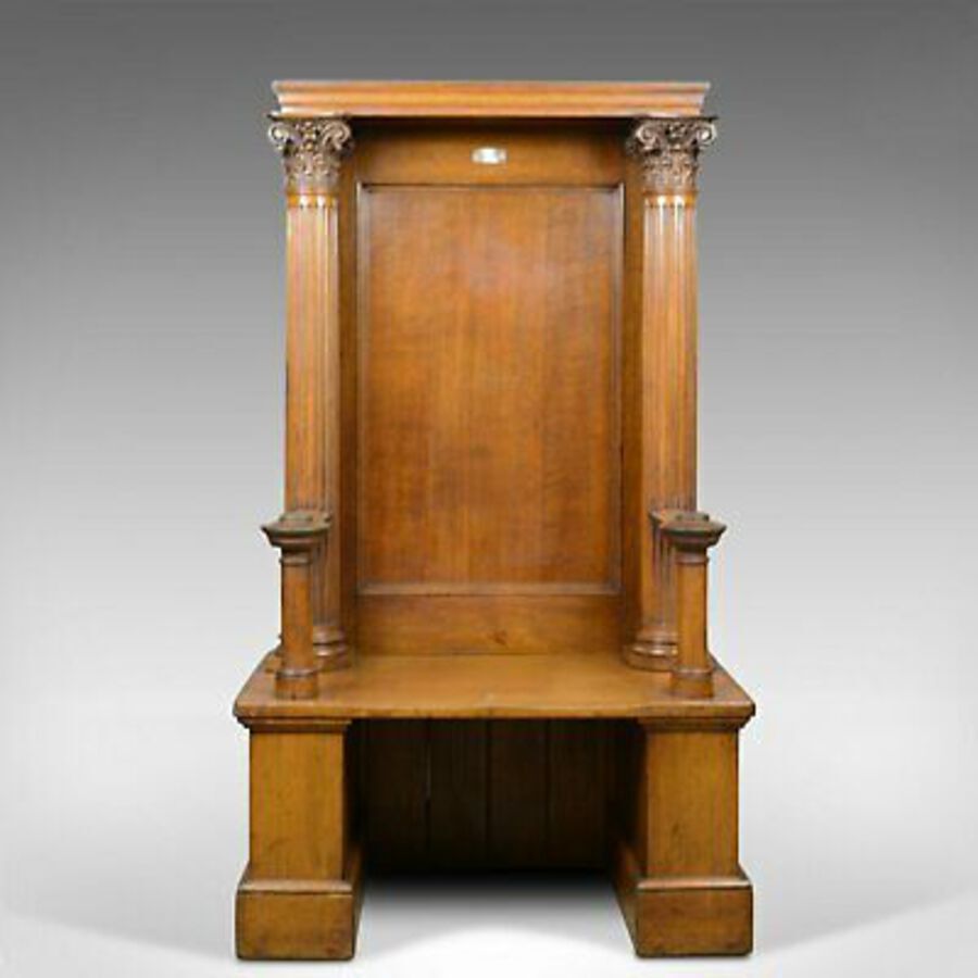 Antique Large Antique Oak Throne Chair, Edwardian, Seat, Classical, Corinthian, c.1910