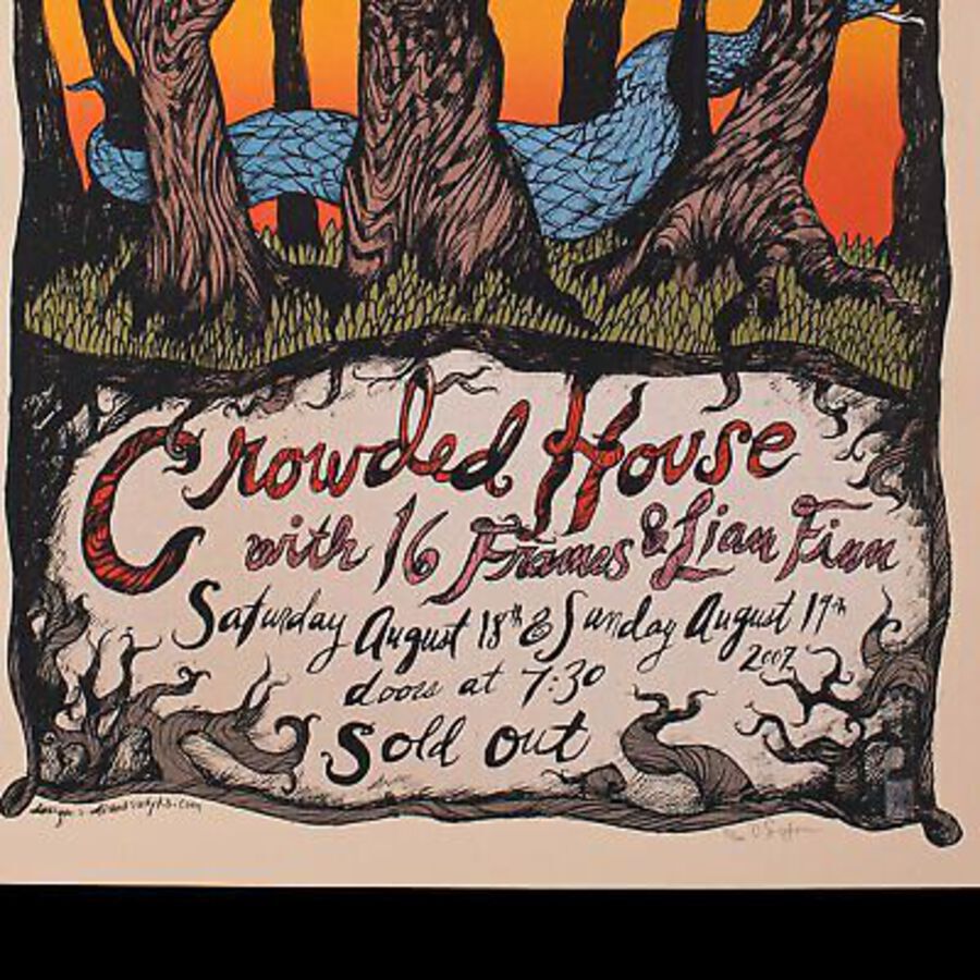 Antique Decorative Concert Screenprint, Crowded House, American, Art Poster, Signed