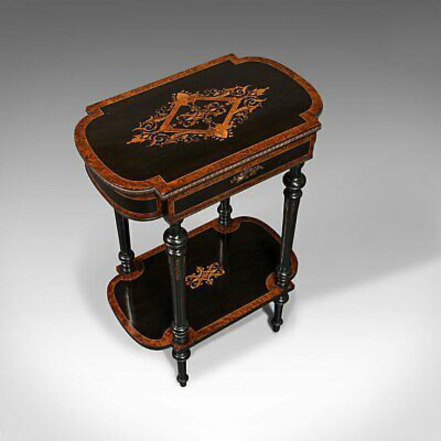 Antique Antique Napoleon III Side Table, French, Etagere, Burr Walnut, Sewing, C.1870