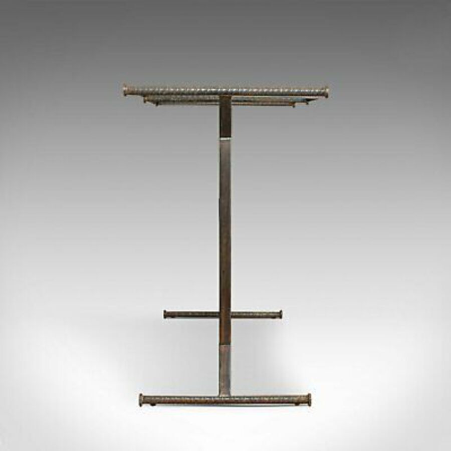 Antique Vintage Clothes Hanging Rail, Steel, Oak, Retail Display, Industrial Taste C20th