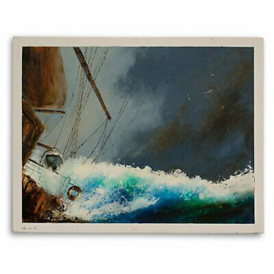 Antique Dramatic Seascape, Oil Painting, Marine, Ship, Art, Original, 25.75