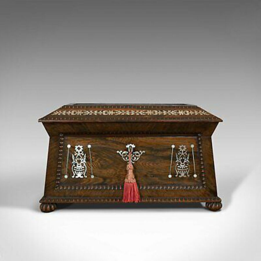 Antique Ornate Antique Tea Caddy, English, Rosewood, Sarcophagus, Chest, Regency, C.1820