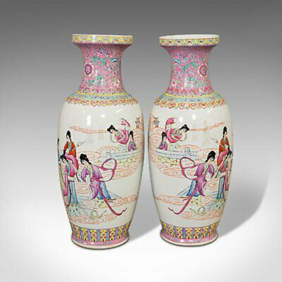 Antique Large Vintage Vases, Oriental, Ceramic, Baluster Urn, Stick Stand, Art Deco