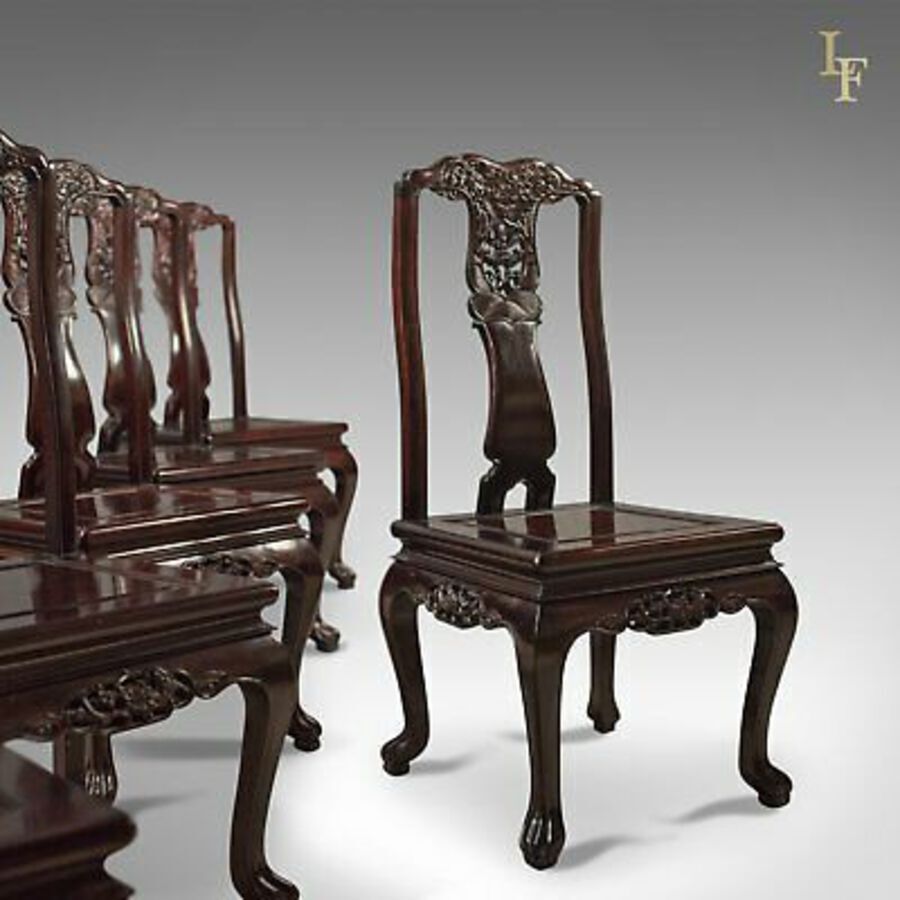 Traditional Oriental Rosewood Set of 4 Dining Chairs, Late 20th