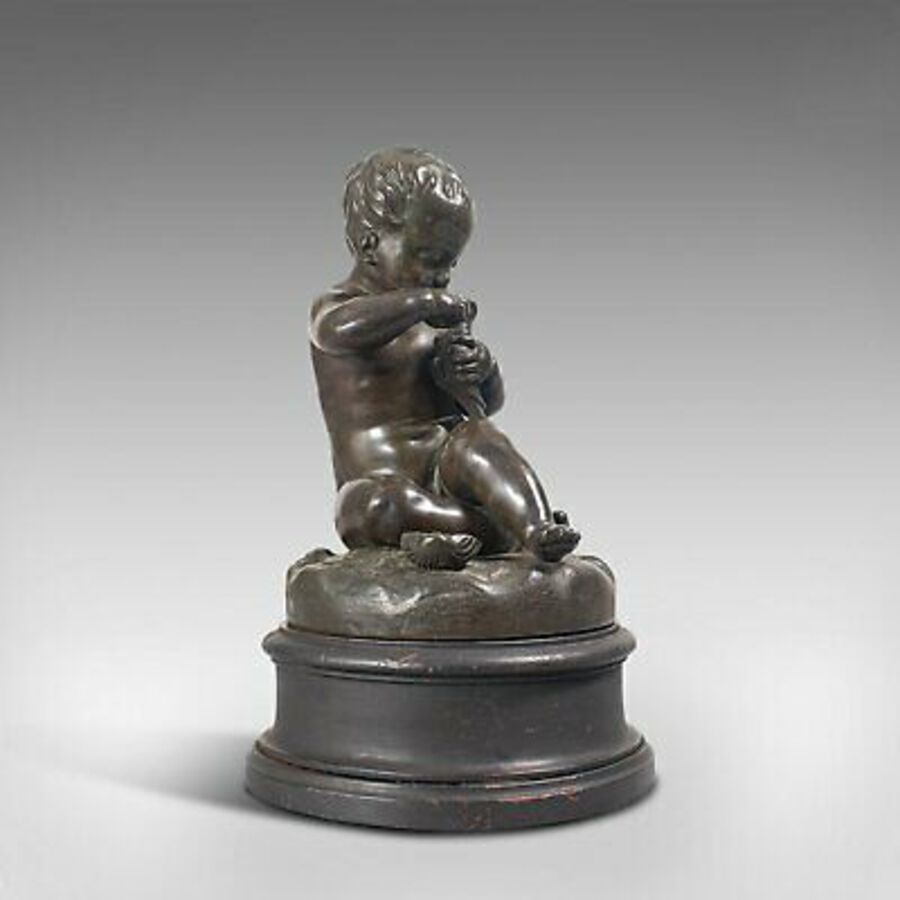 Antique Antique Putto Statue, French, Bronze, Cherub Figure, Late 19th Century, C.1900