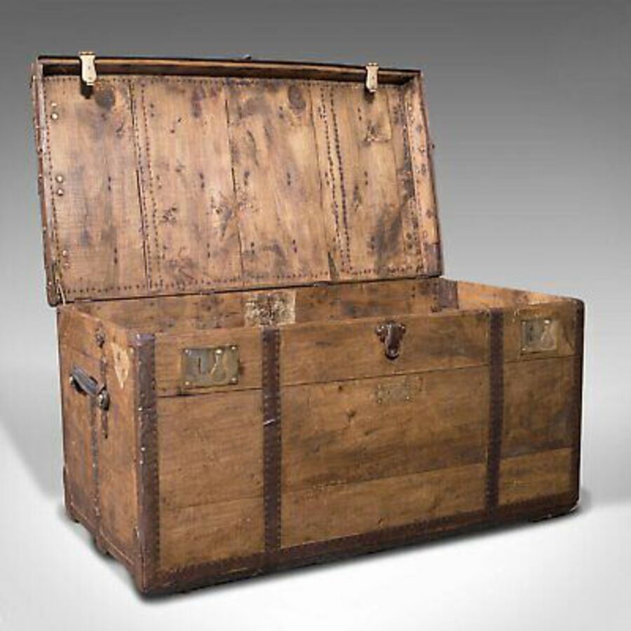 Antique Large Antique Steamer Trunk, English, Pine, Travel, Shipping Chest, Victorian