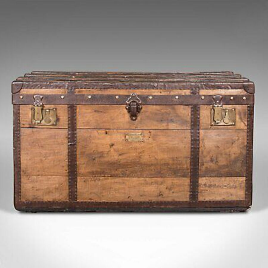 Antique Large Antique Steamer Trunk, English, Pine, Travel, Shipping Chest, Victorian