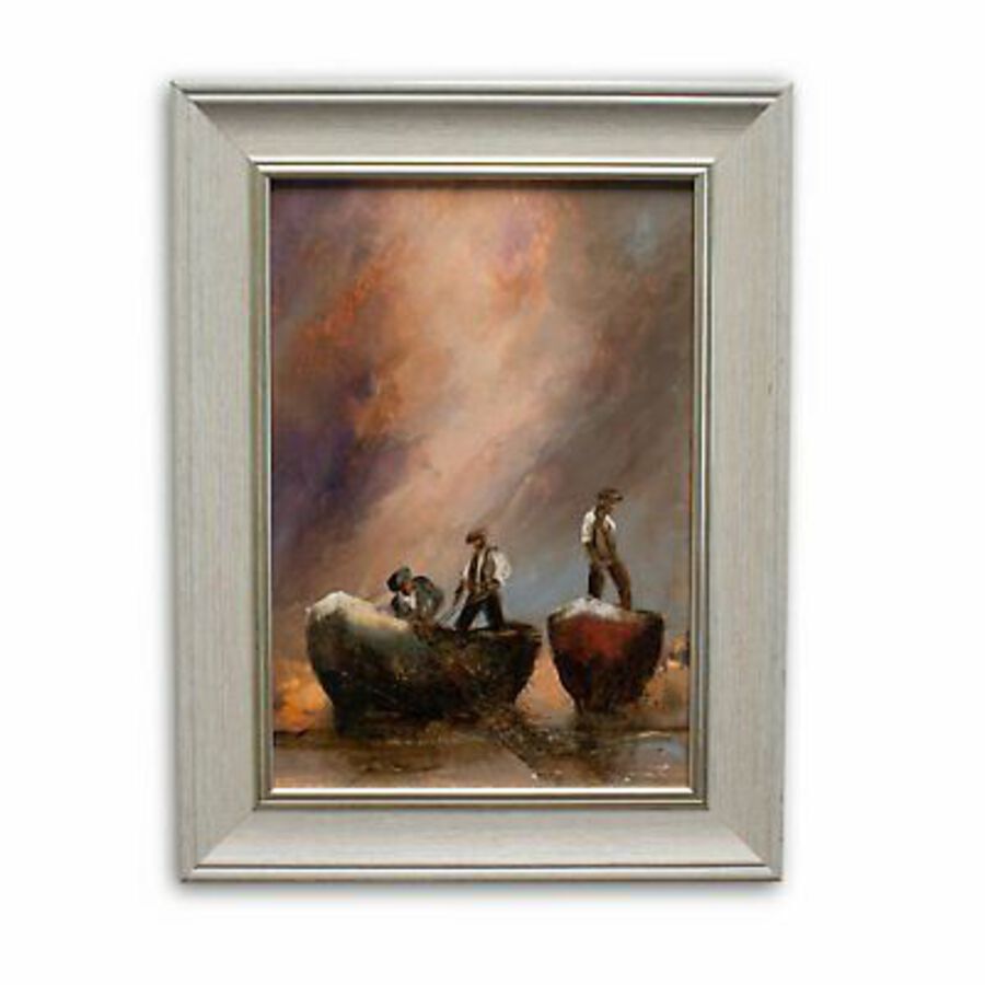 Framed Maritime Scene, Oil Painting, Maritime, Fishermen, Art, Original