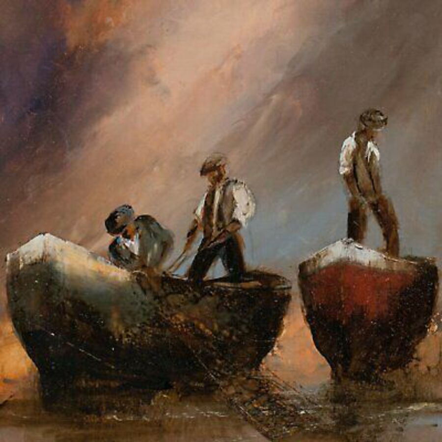 Antique Framed Maritime Scene, Oil Painting, Maritime, Fishermen, Art, Original