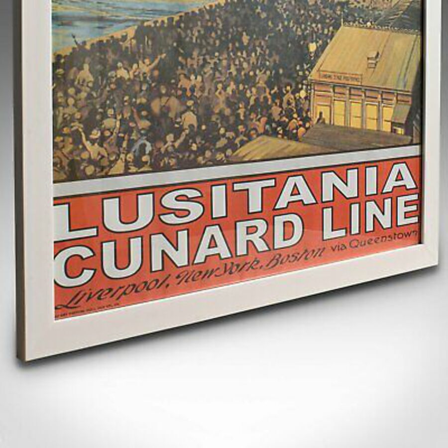 Antique Vintage Cunard Cruise Line Poster, English, Print, RMS Lusitania, Maritime, Ship