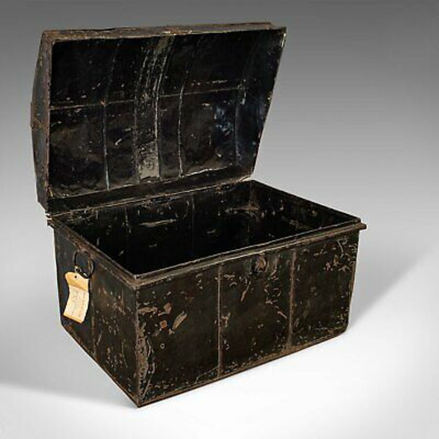 Antique Antique Travel Trunk, English, Tin, Shipping Chest, Wildman, Vice Consulate