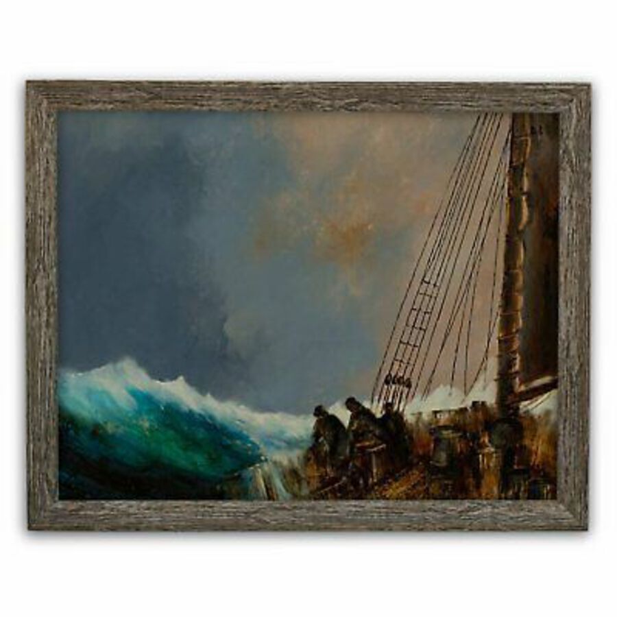 Maritime Seascape, Oil Painting, Marine, Ship, Storm, Dramatic, Art, Original