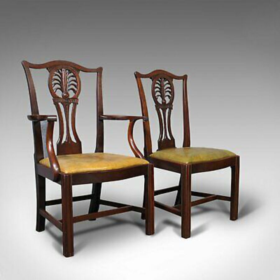 Antique Antique, Set of 6, Dining Chairs, English, Mahogany, Leather, Seats, Victorian