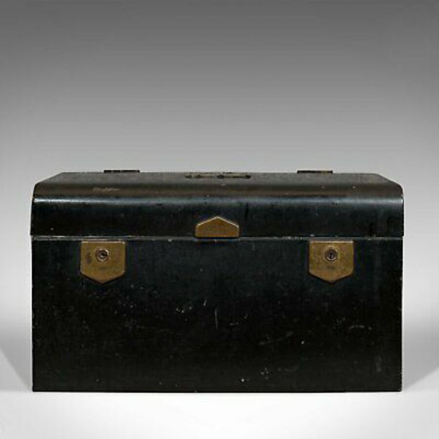 Antique Vintage Deed Box, English, Art Deco, Iron, Document, Deposit, Chest, Circa 1930