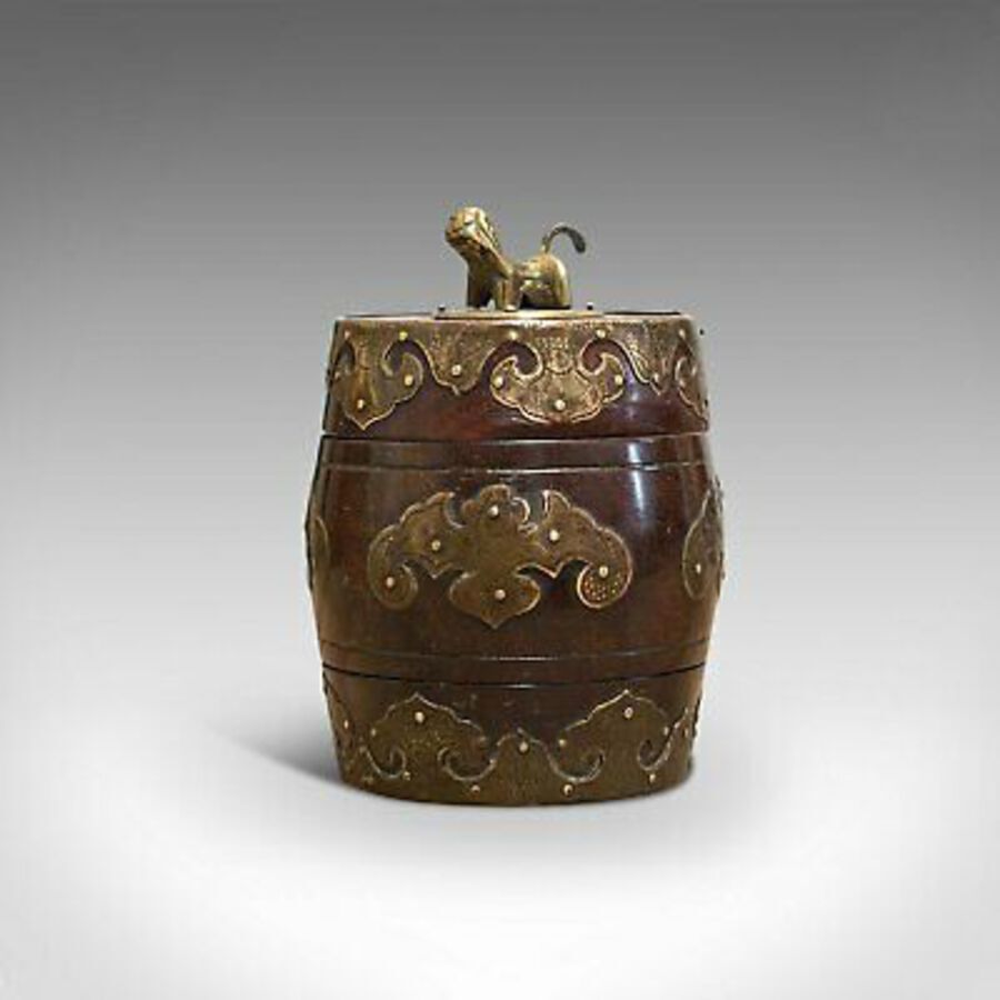 Antique Small Antique Spice Jar, Chinese, Mahogany, Brass, Decorative Pot, Victorian