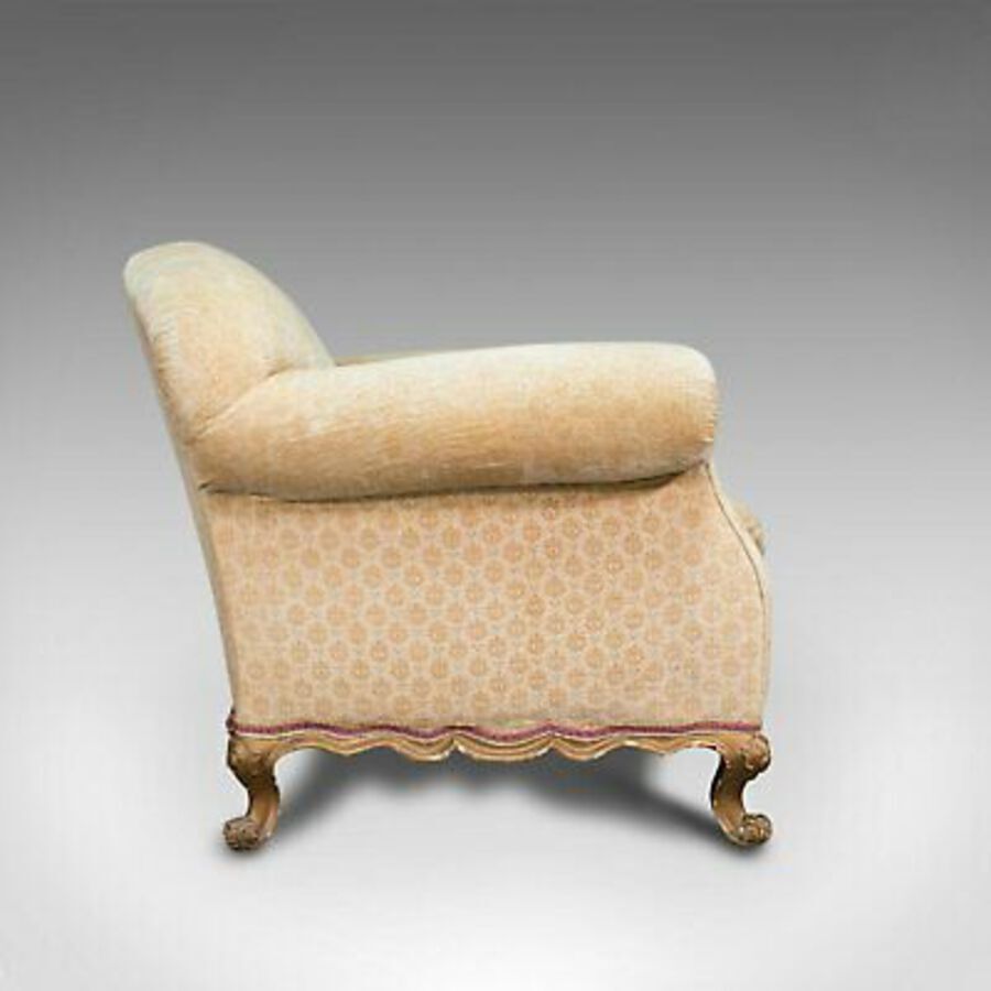Antique Antique Armchair, French, Beech Lounge, Tub, Seat, Late Victorian, Circa 1900