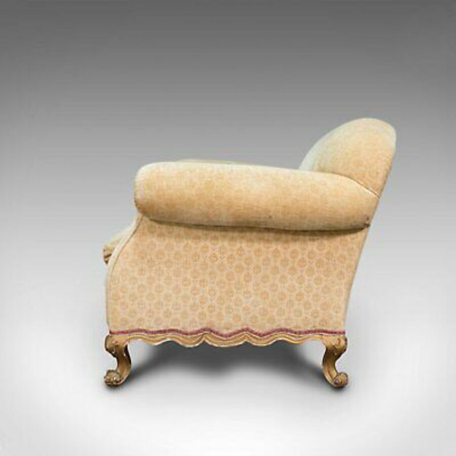 Antique Antique Armchair, French, Beech Lounge, Tub, Seat, Late Victorian, Circa 1900