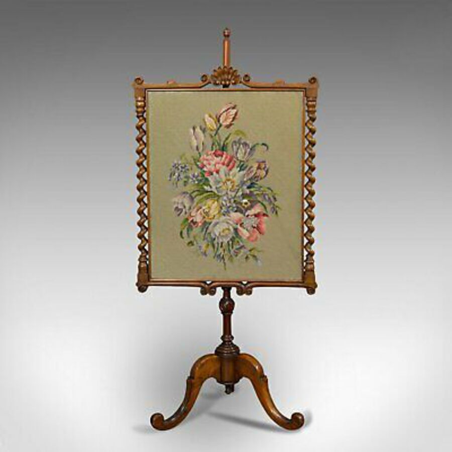 Antique Antique Adjustable Fire Screen, Walnut, Needlepoint, Decorative, Pole, Regency