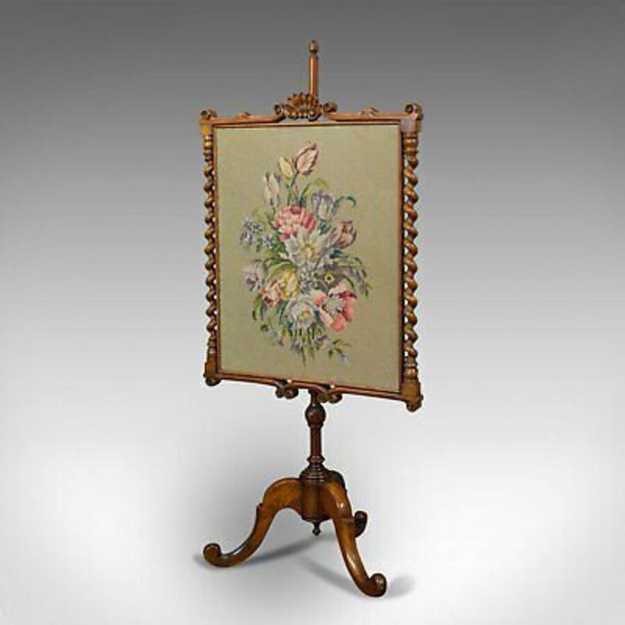 Antique Antique Adjustable Fire Screen, Walnut, Needlepoint, Decorative, Pole, Regency