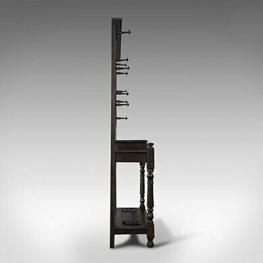 Antique Tall Antique Hall Stand, English, Oak, Mirror, Coat Rack, Chinoiserie, Victorian