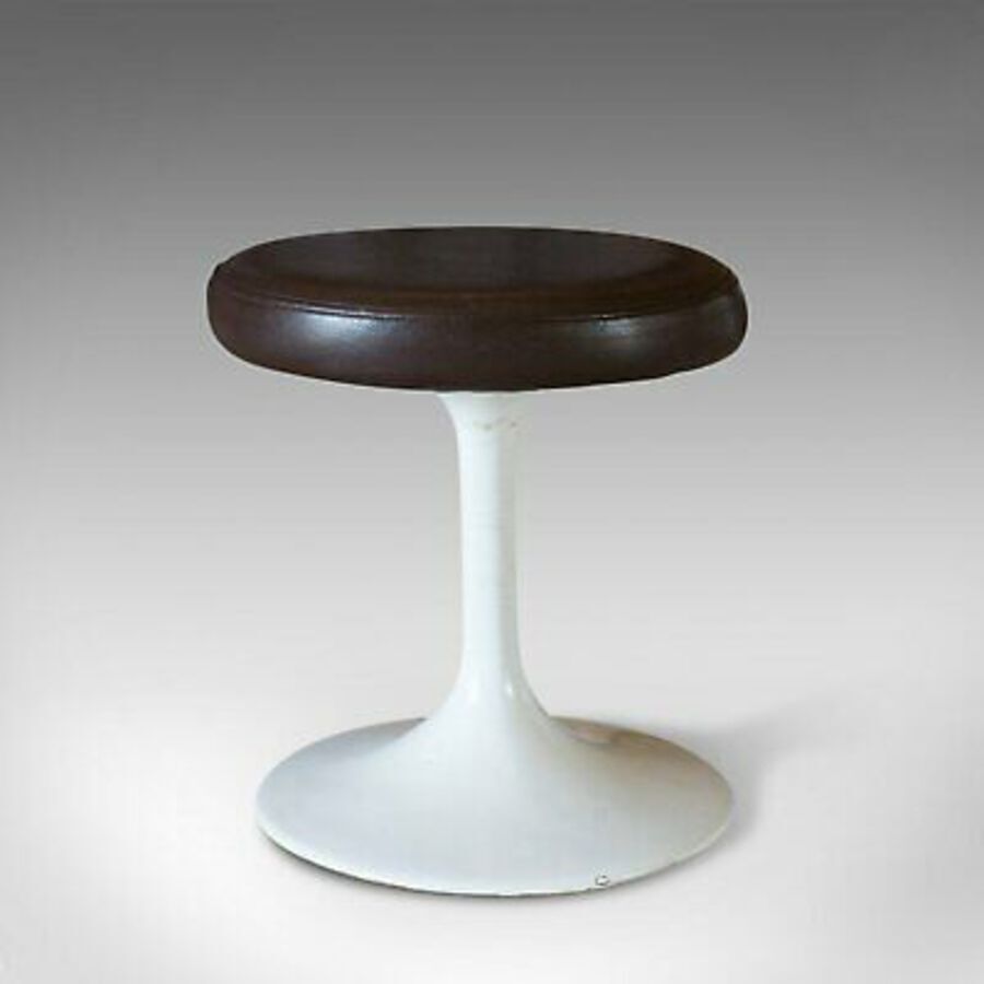 Antique Set of 4, Vintage Stools, French, Leather, Pedestal, 20th Century, Circa 1960