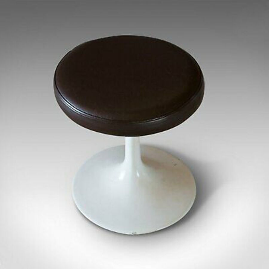 Antique Set of 4, Vintage Stools, French, Leather, Pedestal, 20th Century, Circa 1960