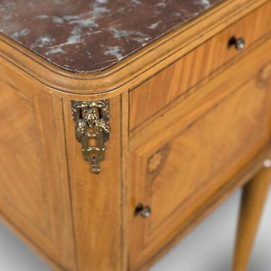 Antique French Antique Bedside Cabinet, Marble Top Nightstand c.1890