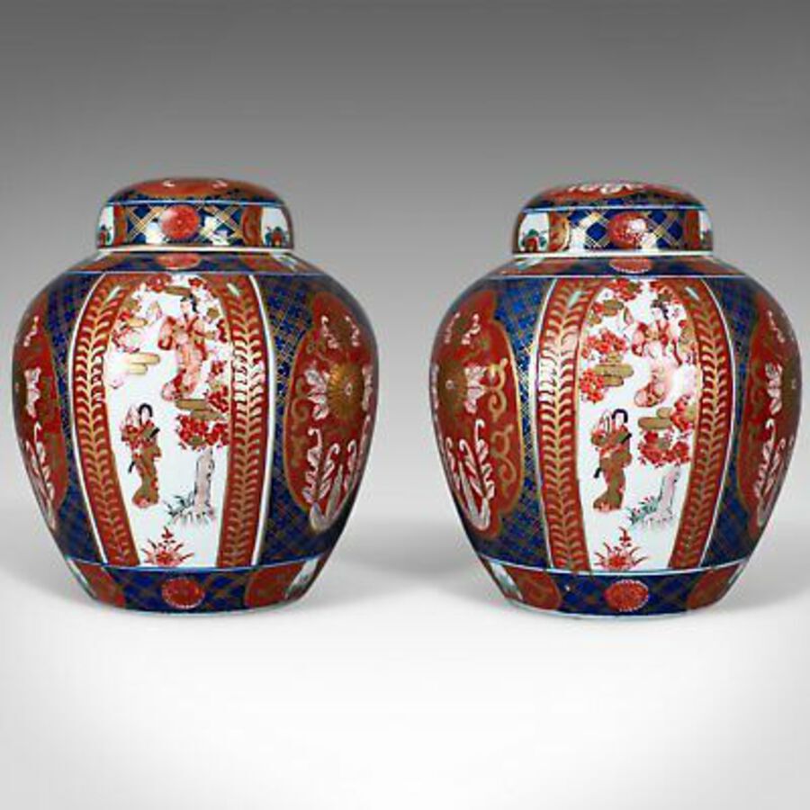 Antique Pair of Imari Ginger Jars, Porcelain Spice Jars, mid-late 20th century