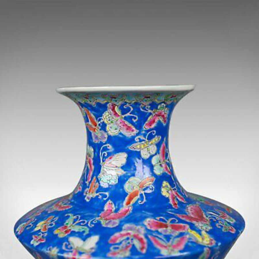 Antique Oriental Flower Vase, Decorative, Ceramic, Butterflies, 20th Century