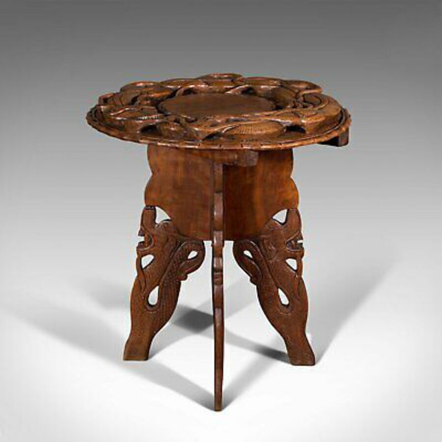 Antique Vintage Carved Occasional Table, Chinese, Elm, Side, Lamp, Art Deco, Circa 1940